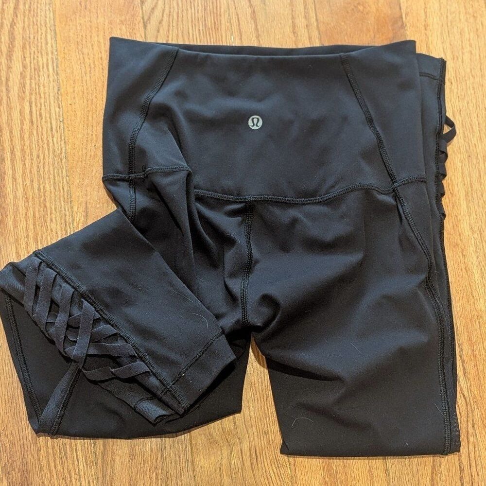 Y2K Athleisure Lululemon Corset Strappy Slate Gray Black Mesh Leggings Size 4